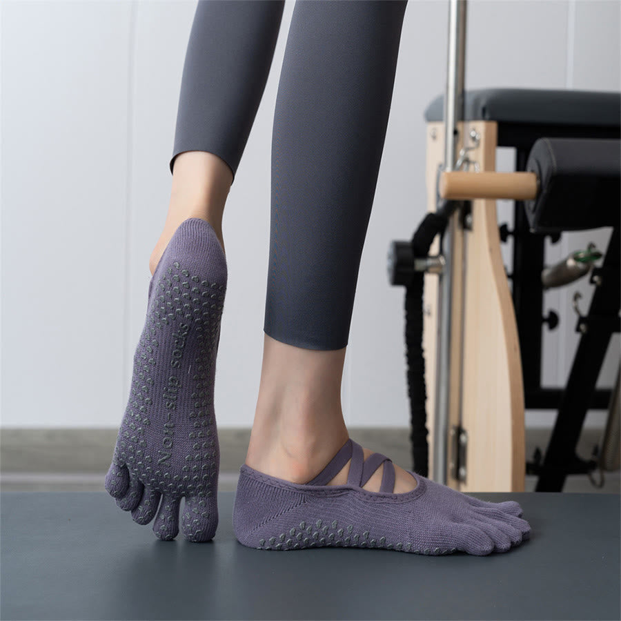Olivenorma Non-Slip Strappy Five-Toe Sport Women's Yoga Socks - Purple - 10 Pairs - image 10