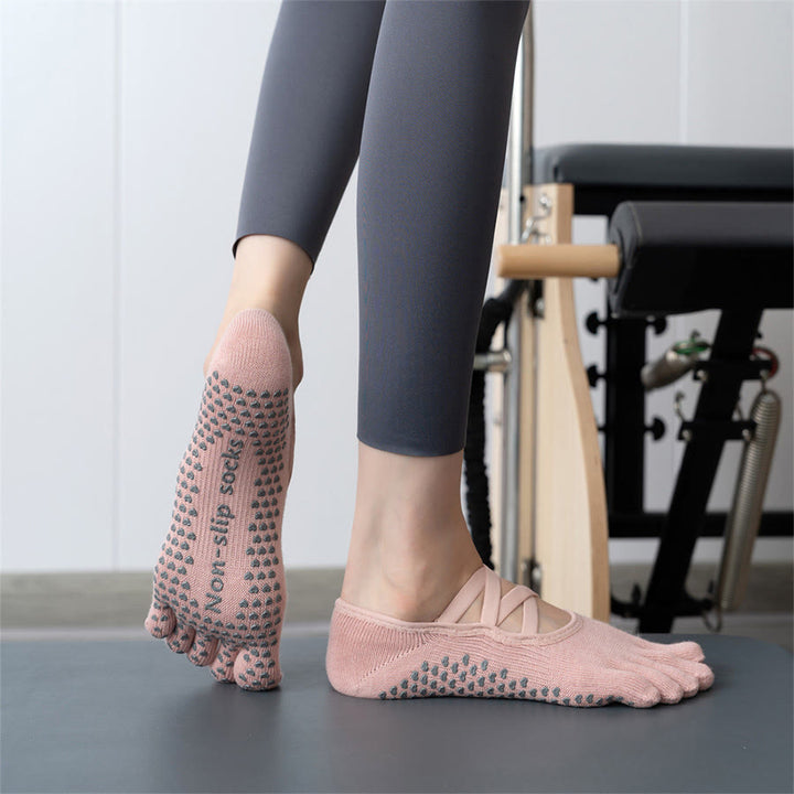 Olivenorma Non-Slip Strappy Five-Toe Sport Women's Yoga Socks - Pale Lotus - 10 Pairs - image 12