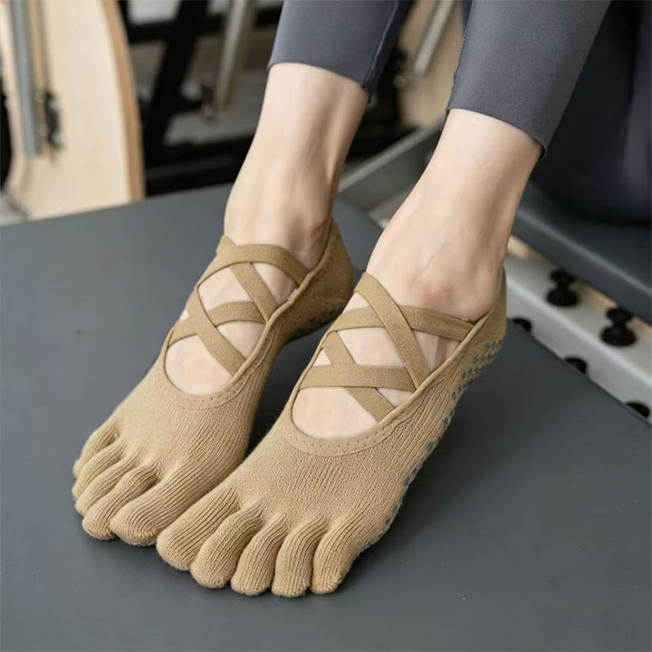 Olivenorma Non-Slip Strappy Five-Toe Sport Women's Yoga Socks - Autumn Yellow - 10 Pairs - image 5