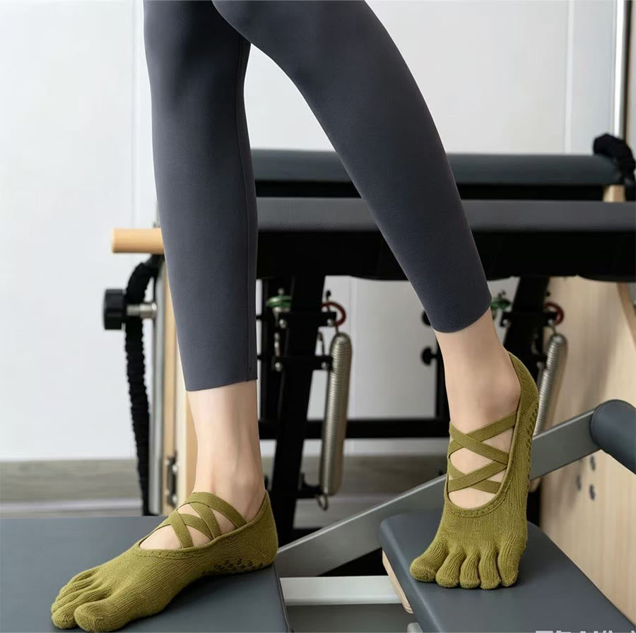 Olivenorma Non-Slip Strappy Five-Toe Sport Women's Yoga Socks - Olive Green - 10 Pairs - image 4