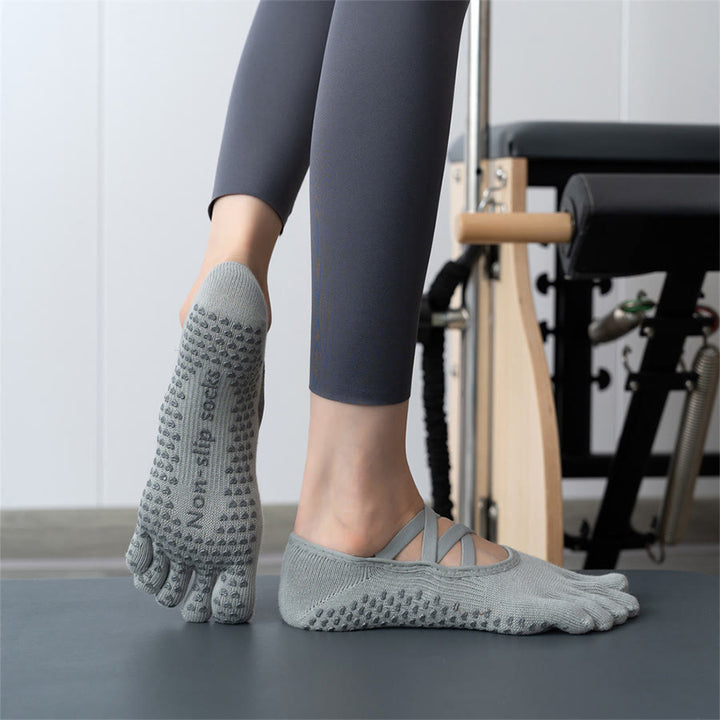 Olivenorma Non-Slip Strappy Five-Toe Sport Women's Yoga Socks - Grey - 10 Pairs - image 11