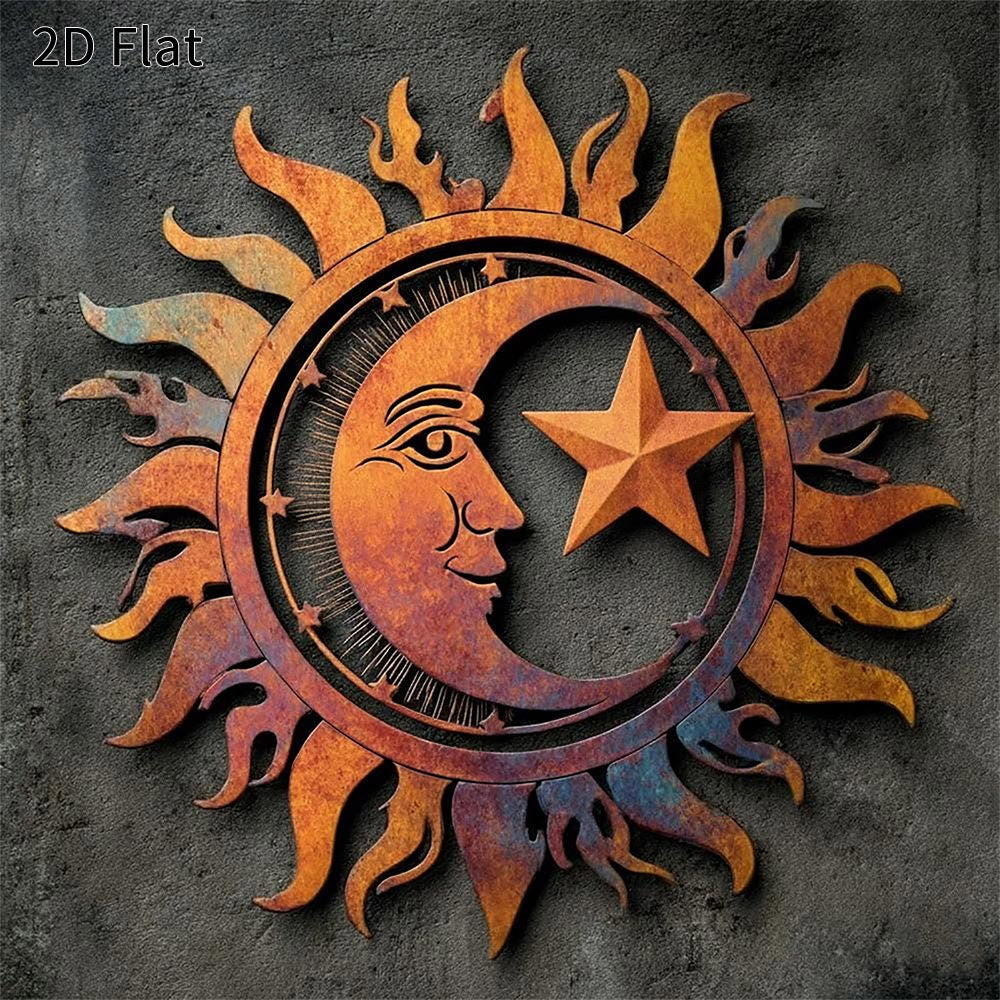 Olivenorma Rustic Sun Moon Star Face Hollow 2D Metal Wall Decor - 38cm*38cm*1.2mm - image 0