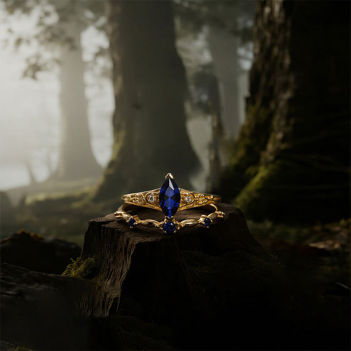 FREE Today: Marquoise Cut Blue Sapphire Engagement of September Birthstone Ring Set - image 3