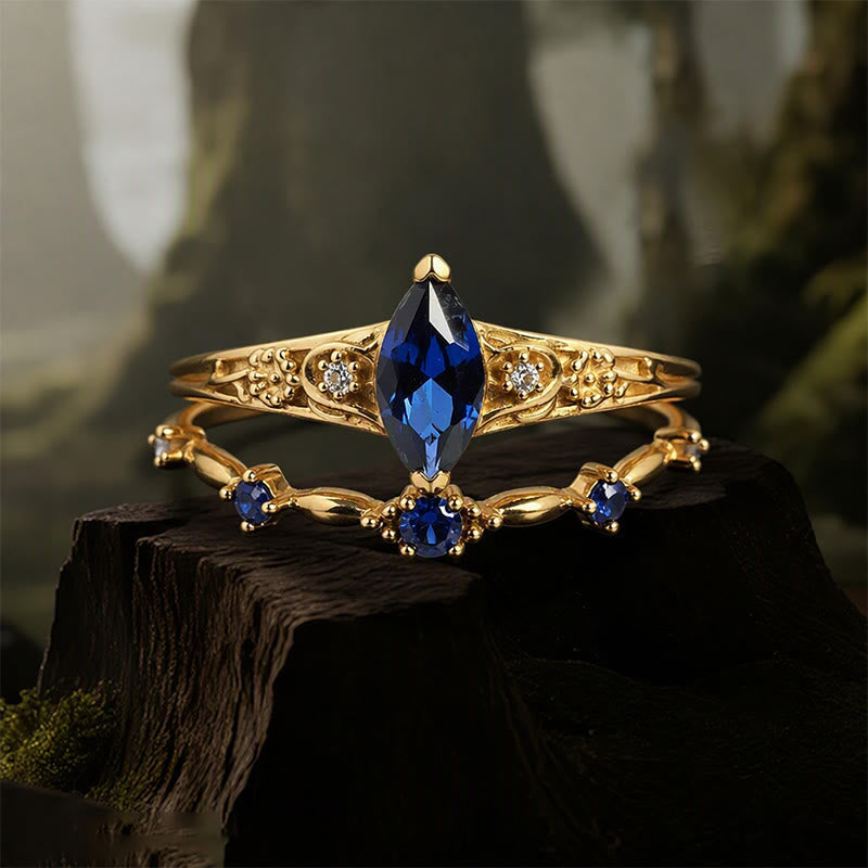 FREE Today: Marquoise Cut Blue Sapphire Engagement of September Birthstone Ring Set - Adjustable (Standard US 8) - image 0