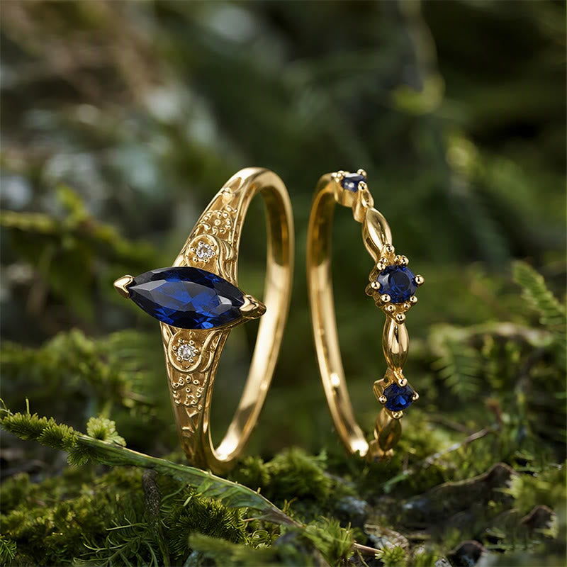 FREE Today: Marquoise Cut Blue Sapphire Engagement of September Birthstone Ring Set - image 7