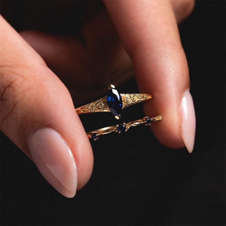 FREE Today: Marquoise Cut Blue Sapphire Engagement of September Birthstone Ring Set - image 2