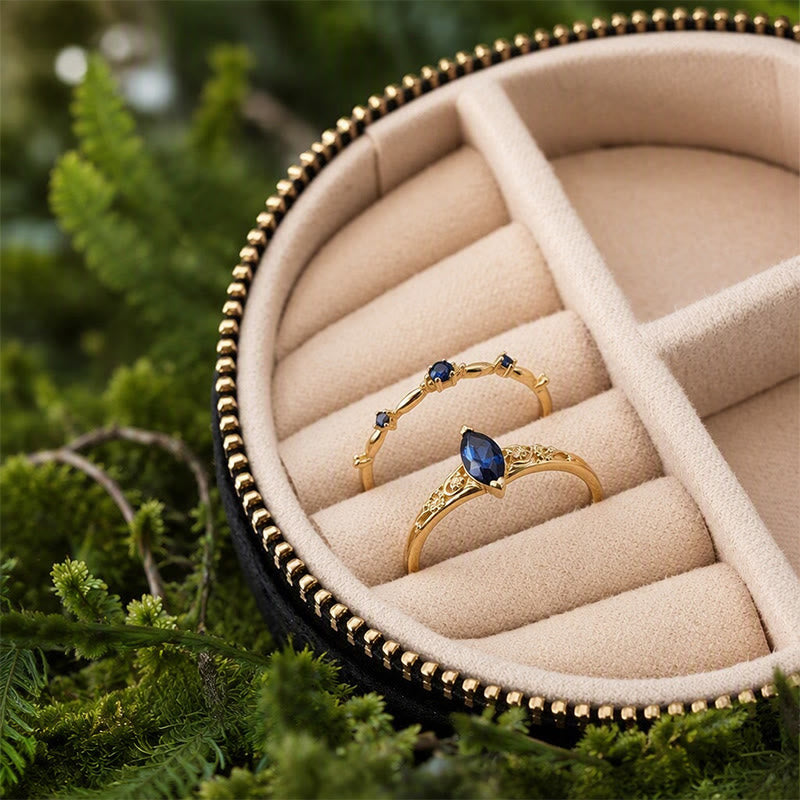 FREE Today: Marquoise Cut Blue Sapphire Engagement of September Birthstone Ring Set - image 5