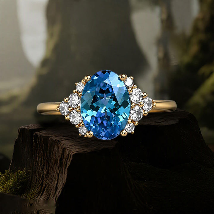 FREE Today: Round Cut Blue Topaz Engagement Rose Gold Ring - Golden - US 10 - image 4