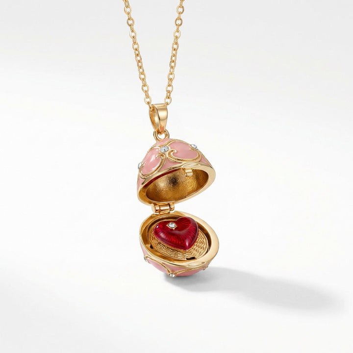 FREE Today: Enameled Easter Egg Pendant Locket Necklace - Pink Egg & Red Heart - image 11