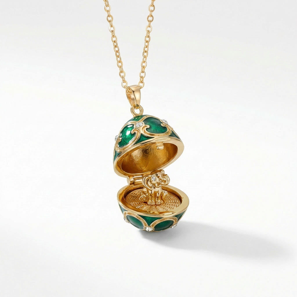 FREE Today: Enameled Easter Egg Pendant Locket Necklace - Dark Green Egg & Elephant - image 12