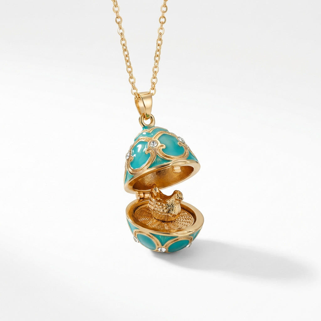 FREE Today: Enameled Easter Egg Pendant Locket Necklace - Blue Egg & Chicken - image 14
