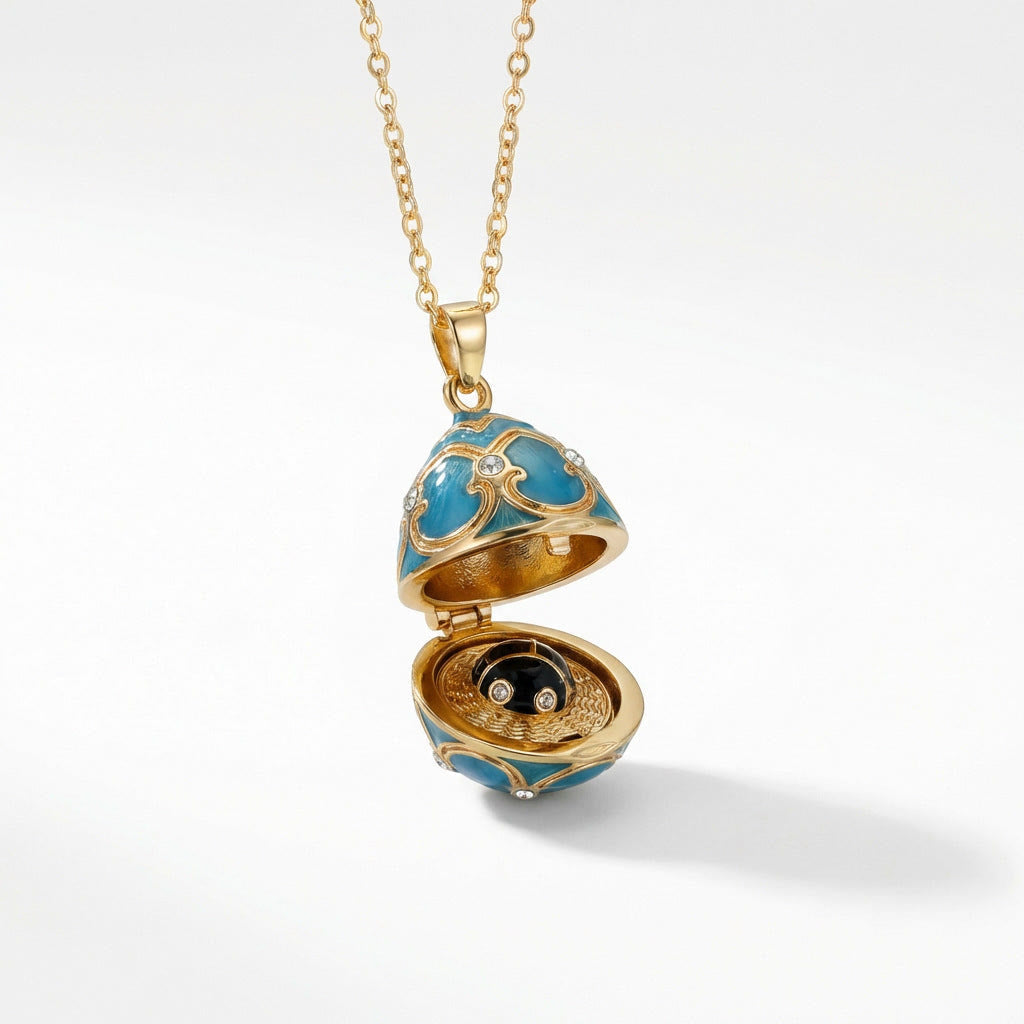 FREE Today: Enameled Easter Egg Pendant Locket Necklace - Blue Egg & Beetle - image 13