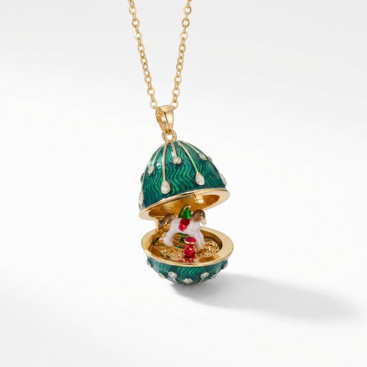 FREE Today: Enameled Easter Egg Pendant Locket Necklace - Green Egg & Carouse - image 15