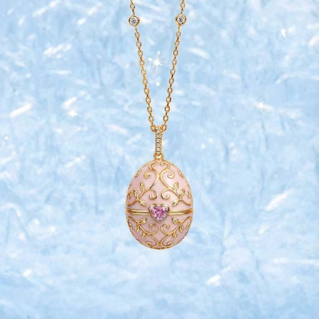 FREE Today: Enameled Easter Egg Pendant Locket Necklace - Pink Egg & Pink Zircon - image 6