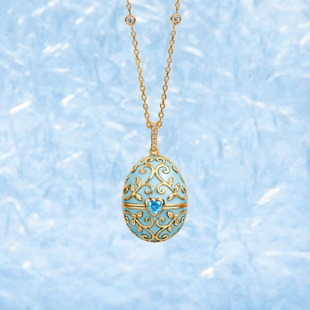 FREE Today: Enameled Easter Egg Pendant Locket Necklace - Blue Egg & Blue Zircon - image 8