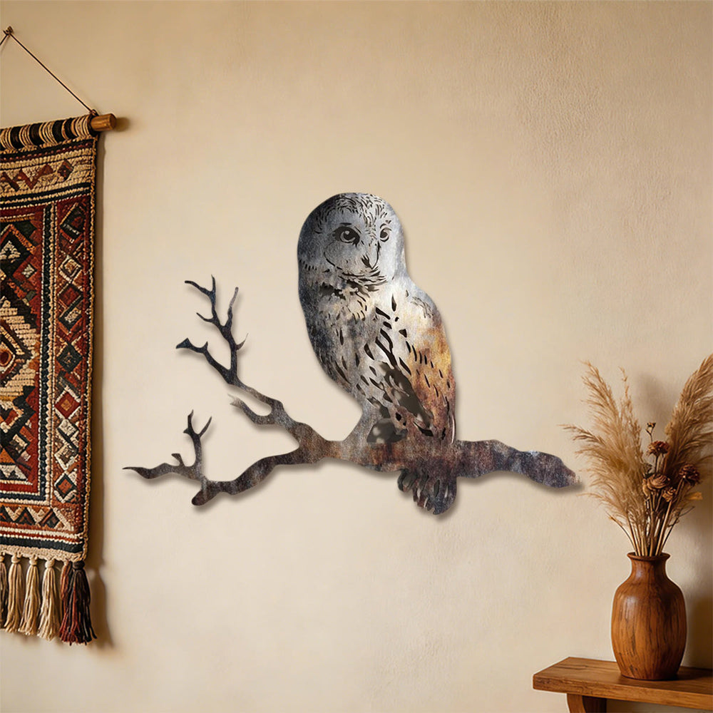 Olivenorma Rustic Owl On Branch Hollow Cutout 2D Metal Wall Decor - image 1
