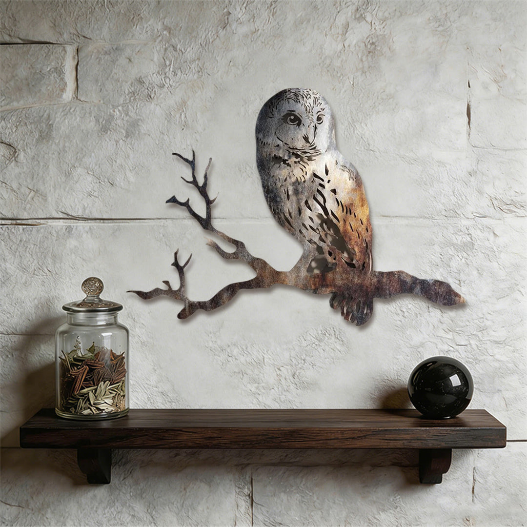 Olivenorma Rustic Owl On Branch Hollow Cutout 2D Metal Wall Decor - image 2