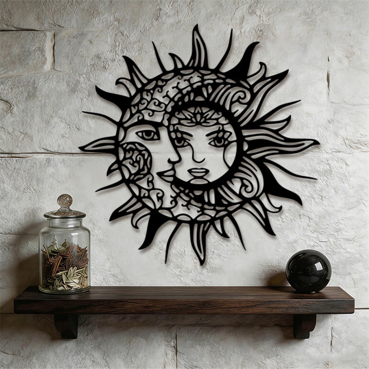 Olivenorma Boho Sun Moon Face Hollow 2D Metal Wall Decor - image 1