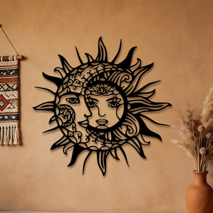 Olivenorma Boho Sun Moon Face Hollow 2D Metal Wall Decor - image 3