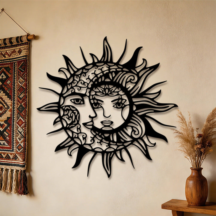 Olivenorma Boho Sun Moon Face Hollow 2D Metal Wall Decor - image 2