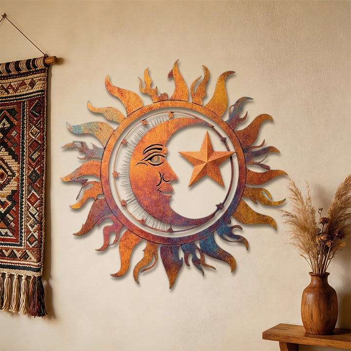 Olivenorma Rustic Sun Moon Star Face Hollow 2D Metal Wall Decor - image 2