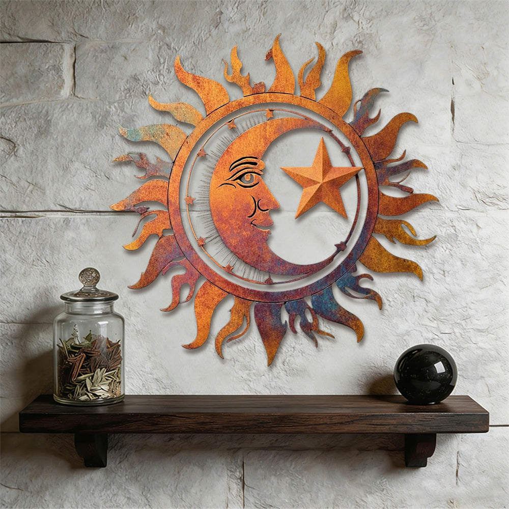 Olivenorma Rustic Sun Moon Star Face Hollow 2D Metal Wall Decor - image 1