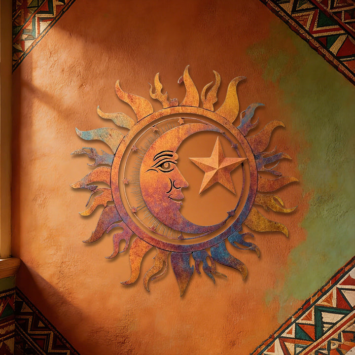 Olivenorma Rustic Sun Moon Star Face Hollow 2D Metal Wall Decor - image 4