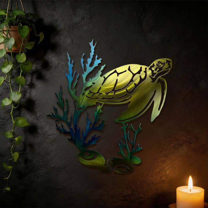 Olivenorma Gradient Coral Sea Turtle Hollow 2D Metal Wall Decor - image 5