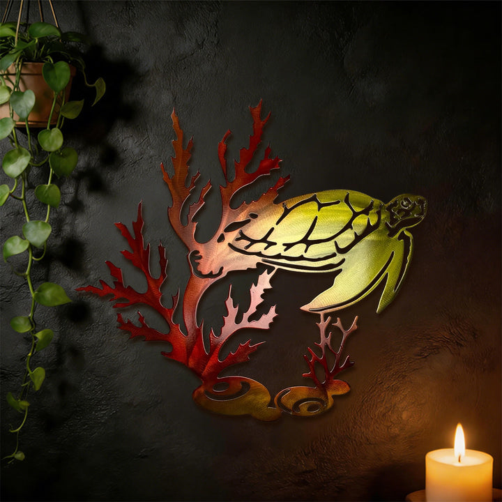 Olivenorma Gradient Coral Sea Turtle Hollow 2D Metal Wall Decor - image 10