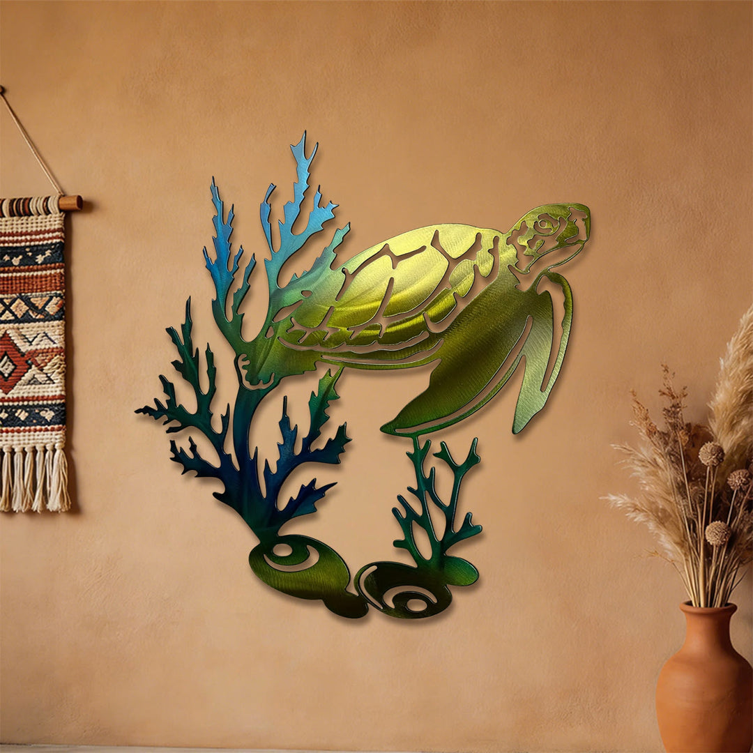 Olivenorma Gradient Coral Sea Turtle Hollow 2D Metal Wall Decor - image 3