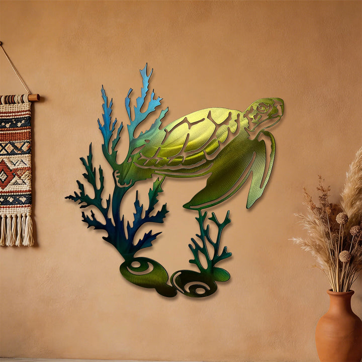 Olivenorma Gradient Coral Sea Turtle Hollow 2D Metal Wall Decor - image 3
