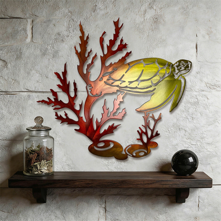 Olivenorma Gradient Coral Sea Turtle Hollow 2D Metal Wall Decor - Red - 41.5cm*38cm*1.2mm - image 6