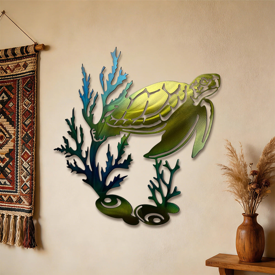 Olivenorma Gradient Coral Sea Turtle Hollow 2D Metal Wall Decor - image 2
