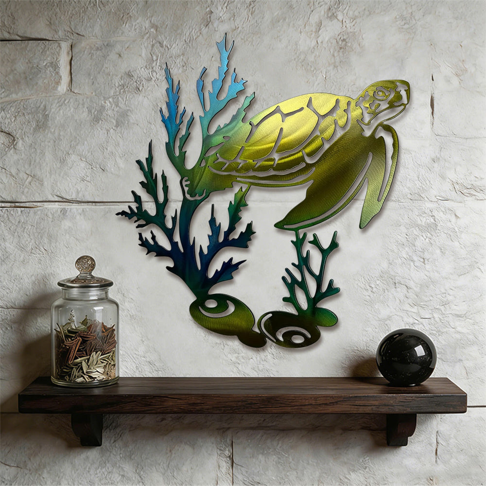 Olivenorma Gradient Coral Sea Turtle Hollow 2D Metal Wall Decor - image 1