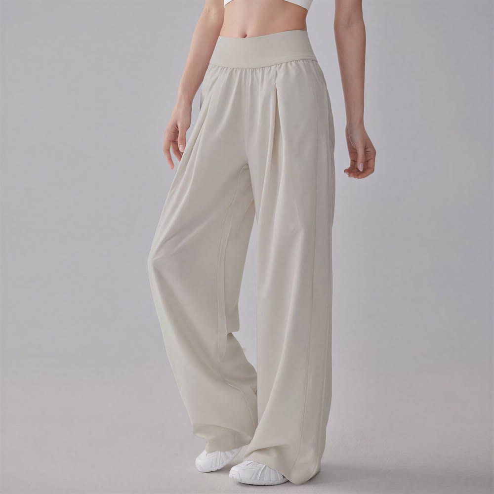 Olivenorma Wide-Leg Long Pants Polyester Spandex Women's Pants - Cream White - image 0
