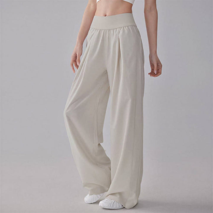 Olivenorma Wide-Leg Long Pants Polyester Spandex Women's Pants - Cream White - image 0