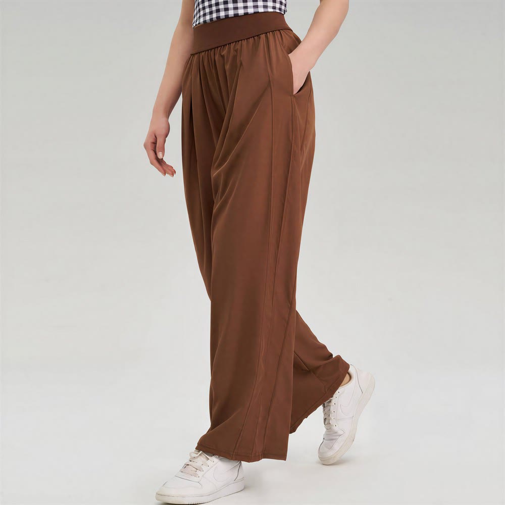 Olivenorma Wide-Leg Long Pants Polyester Spandex Women's Pants - Chestnut Brown - image 6
