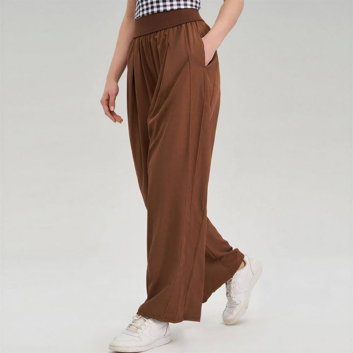 Olivenorma Wide-Leg Long Pants Polyester Spandex Women's Pants - Chestnut Brown - image 6