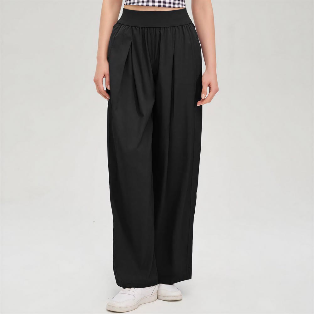 Olivenorma Wide-Leg Long Pants Polyester Spandex Women's Pants - Black - image 5