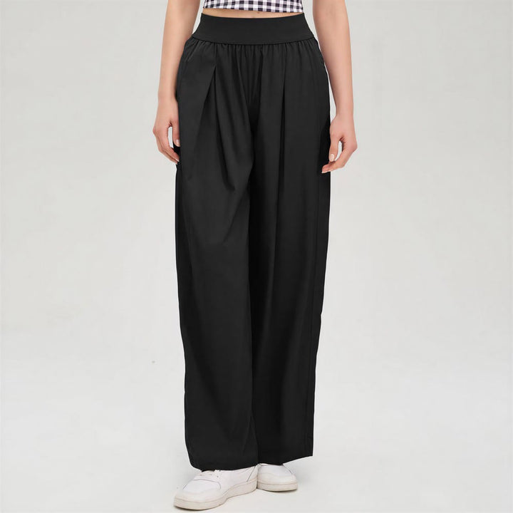 Olivenorma Wide-Leg Long Pants Polyester Spandex Women's Pants - Black - image 5
