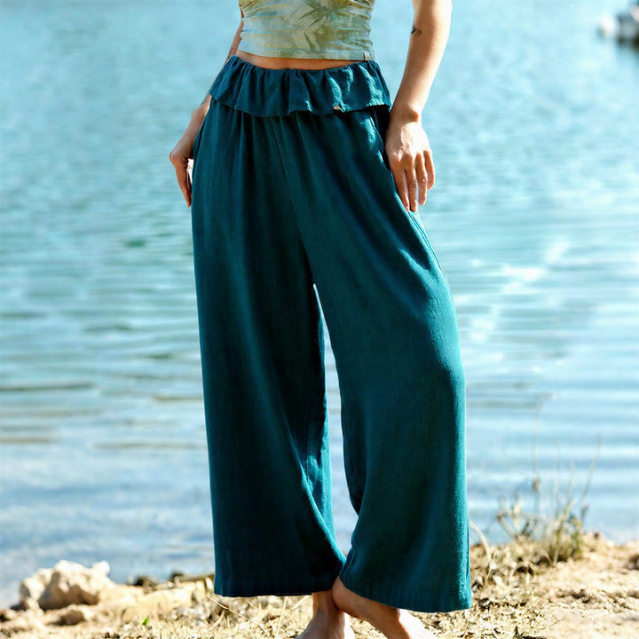 Olivenorma Viscose Straight-Leg Long Pants With Bloom Elastic Waist Design Women's Pants - Blue - image 5