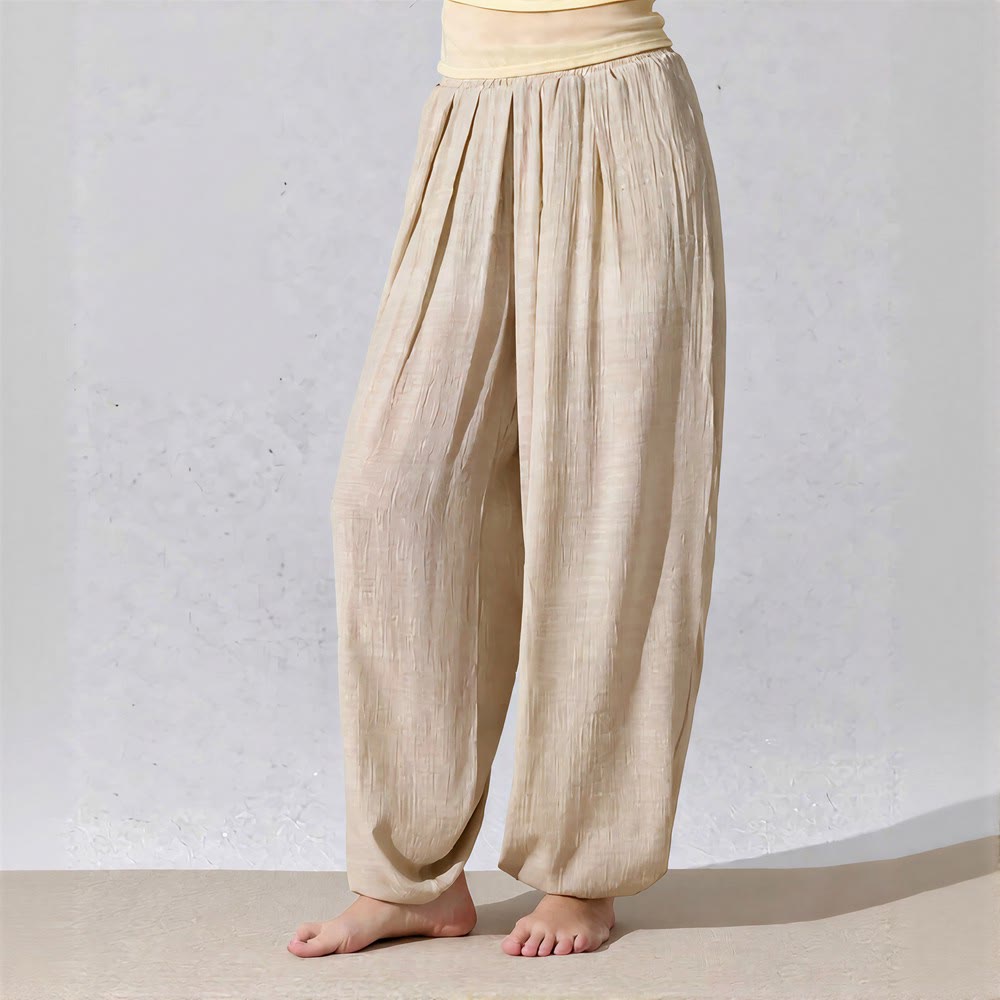 Olivenorma Harem Pants Crinkled Cotton Polyester Women's Pants - Beige - image 0