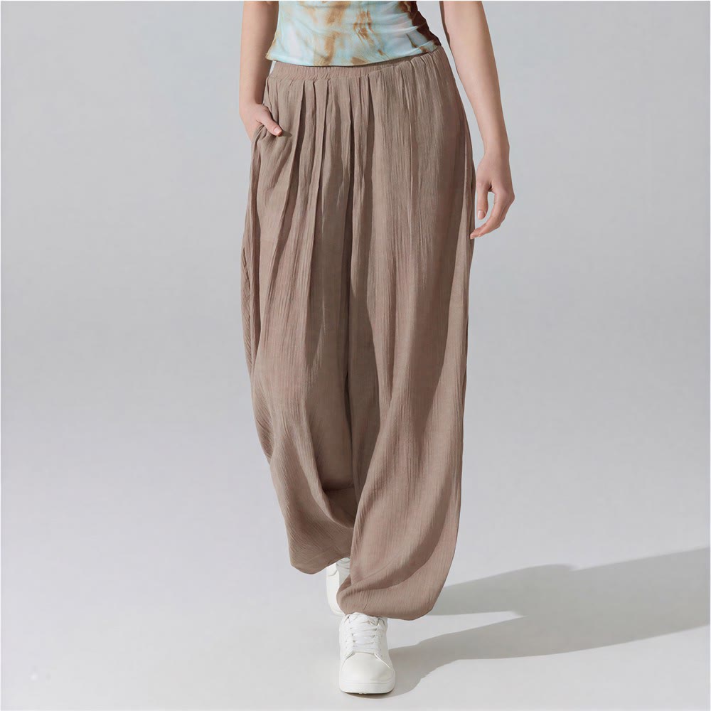 Olivenorma Harem Pants Crinkled Cotton Polyester Women's Pants - Coffee - image 1