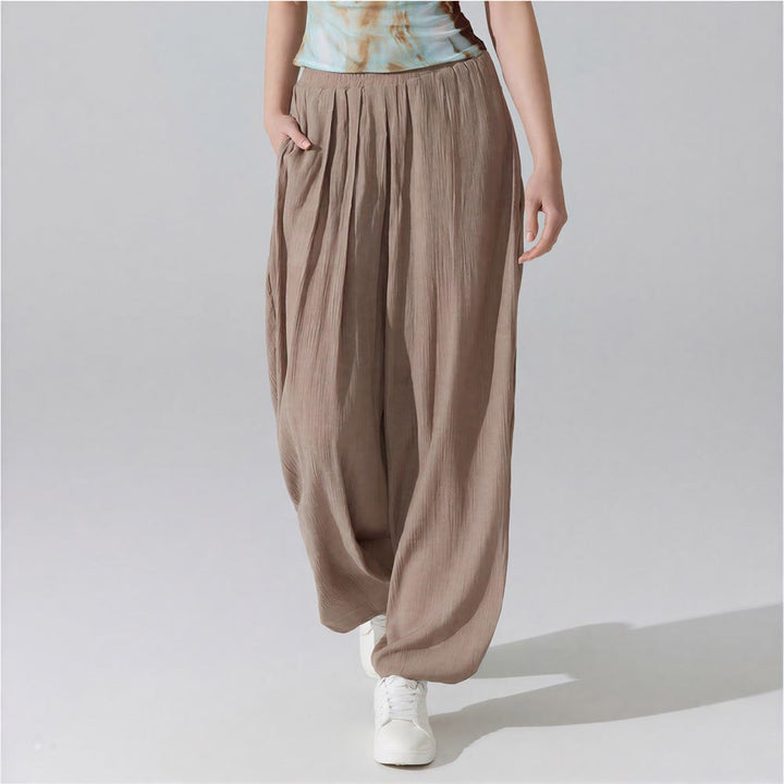 Olivenorma Harem Pants Crinkled Cotton Polyester Women's Pants - Coffee - image 1