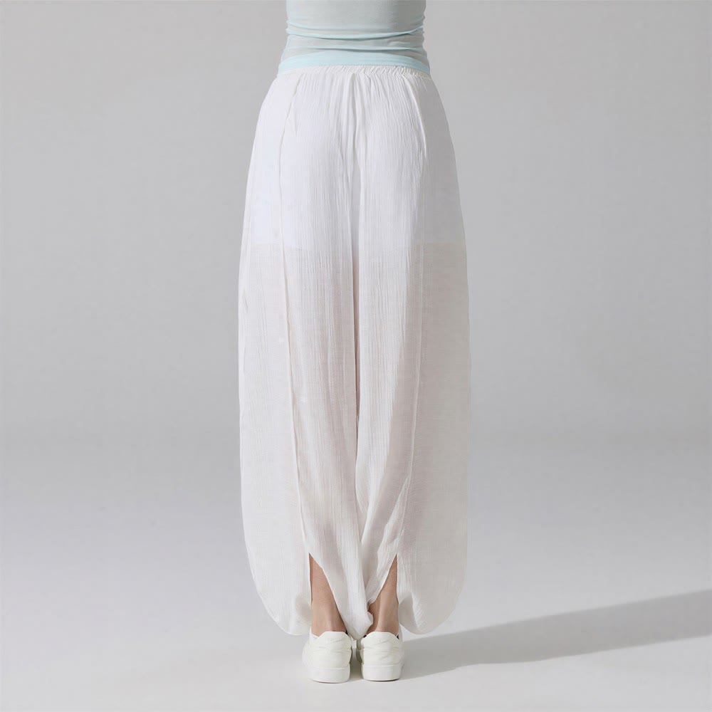 Olivenorma Harem Pants Crinkled Cotton Polyester Women's Pants - White - image 5