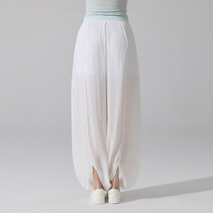 Olivenorma Harem Pants Crinkled Cotton Polyester Women's Pants - White - image 5