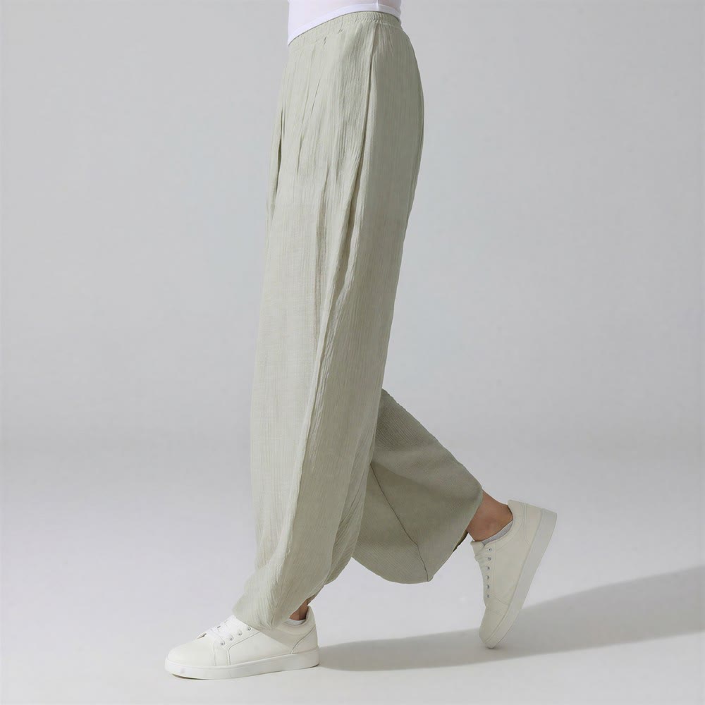 Olivenorma Harem Pants Crinkled Cotton Polyester Women's Pants - Teal Green - image 3