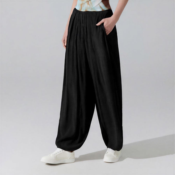 Olivenorma Harem Pants Crinkled Cotton Polyester Women's Pants - Black - image 7
