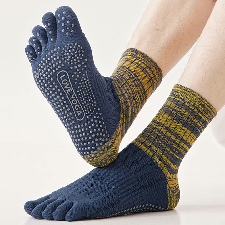 Olivenorma Crew Five Toe 100% Cotton Men's Yoga Socks - Navy Blue - 10 Pairs - image 9