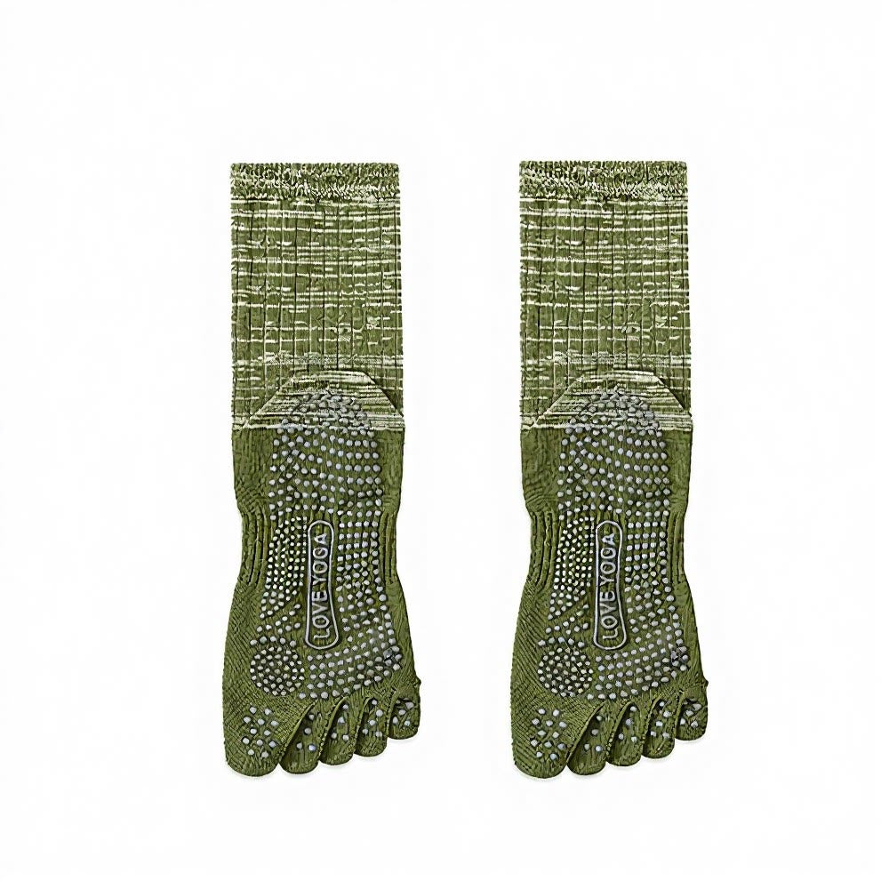 Olivenorma Crew Five Toe 100% Cotton Men's Yoga Socks - Army Green - 10 Pairs - image 6